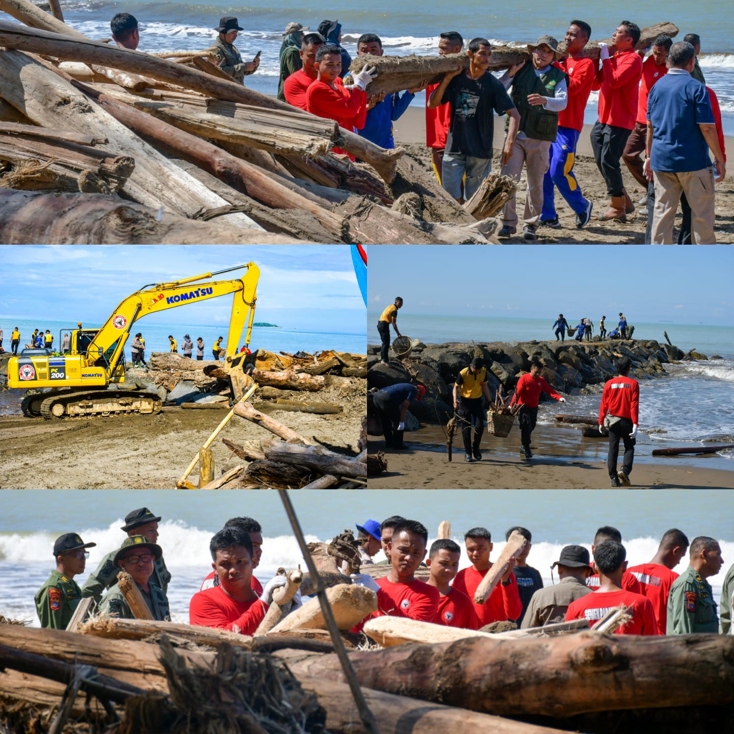 Semen Padang Turun Tangan Bersihkan Kayu di Pantai Parupuk